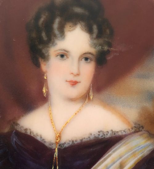 fig 1. Signed Original 19th Century Antique Miniature Watercolour Portrait Painting of a Victorian Lady