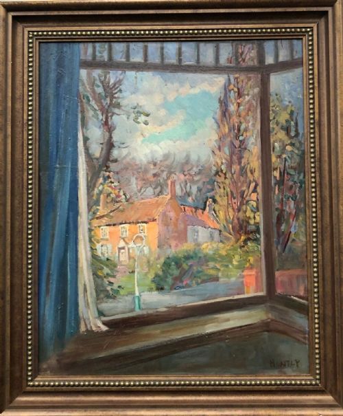 fig 1. Nancy Weir Huntley (1890-1963) Signed Original early 20th Century Oil Painting on Board View from a Window
