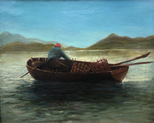 fig 1. Signed Vickers 1890 Original 19th Century Antique Oil Painting on Canvas Fisherman Hauling in Pots Seascape