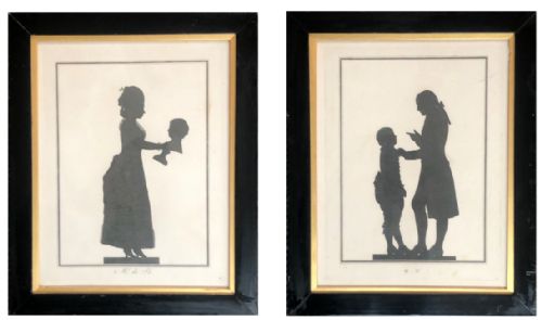 Fritz Von Stein 2 X Rare 1780 Engravings After Johann Friedrich Anthing Silhouettes of a Lady Charlotte Von Stein and Johann Wolfgang Goethe