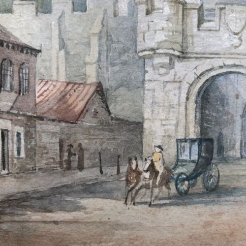 fig 1. Signed verso JWK Attributed to John Walker Knowles Original C19th Antique Watercolour Painting Micklegate Bar Historic York Cityscape