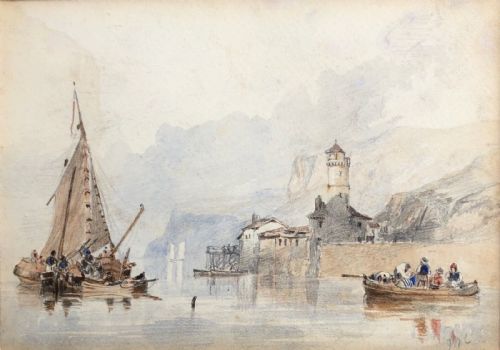 'Jwc 'Initialled John Wilson Carmichael Original 19th Century Antique Watercolour Painting Fishing Off the Italian Coast