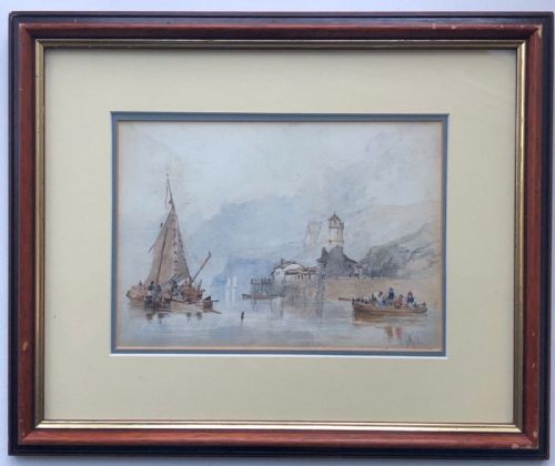 fig 1. 'JWC 'Initialled John Wilson Carmichael Original 19th Century Antique Watercolour Painting Fishing off the Italian Coast