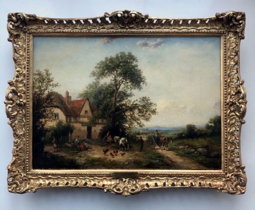 fig 1. Attributed to Georgina (George) Lara Original 19th Century Antique Oil Painting on Canvas Victorian Farmstead Landscape