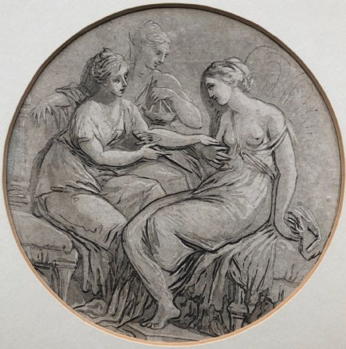 Manner of Angelica Kauffman Original Late 18th Century Grisaille Watercolour Painting Possibly Allegory of Justice Study Female Nudes