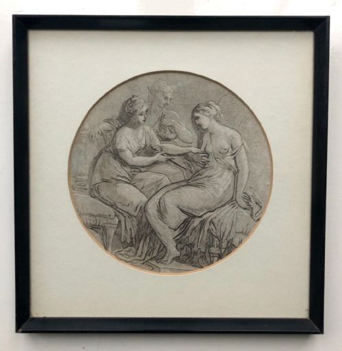 fig 1. Manner of Angelica Kauffman Original Late 18th Century Grisaille Watercolour Painting Possibly Allegory of Justice Study Female Nudes