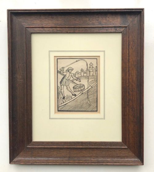 fig 1. Antique 19th Century Original Woodblock Print from 'The Treatyse of Fysshynge with an Angler'