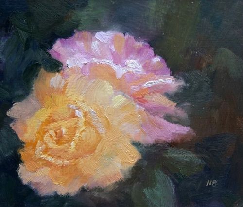 Norman J. Battershill Rba Roi Ps (1922-2010) Signed Original Oil Painting on Board Pink & Yellow Roses in Glazed Frame