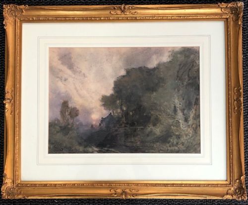 fig 1. Stephen Frank Wasley Signed Original late 19th Century Antique Watercolour Painting, Sunset, Shincliffe Durham English Landscape