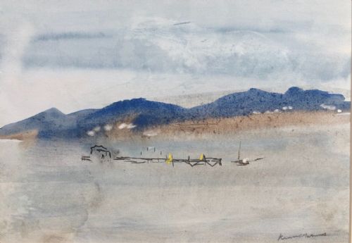 Kenneth Holmes Signed Antique Watercolour Painting Loch View Scotland Landscape