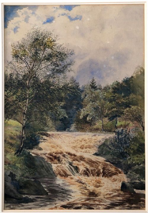 fig 1. English School Original 19th Century Antique Watercolour Painting River & Waterfall Landscape