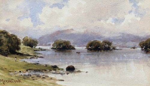 Herbert Moxon Cook Signed Original 19th Century Antique Watercolour Painting Scottish Loch Landscape