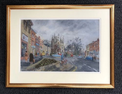 fig 1. Angus Rands Signed Original Mid 20th Century Vintage Pastel Painting Drawing Selby Town Centre Yorkshire Townscape Landscape
