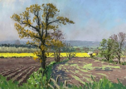 Angus Rands Original Large Mid 20th Century Vintage Pastel Drawing Painting Near Nunnington North Yorkshire Landscape