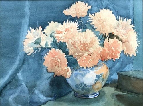 Olive Higginbottom Original Early 20th Century Antique Watercolour Painting Chrysanthemum Flowers in a Vase Painting No. 21