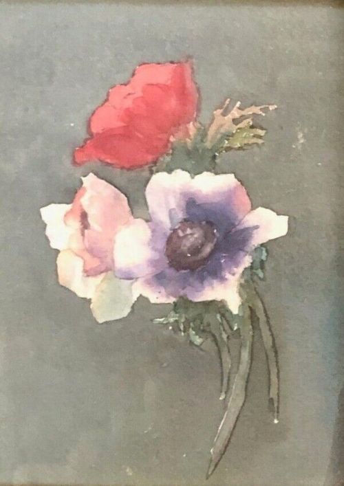 Olive Higginbottom Original Early 20th Century Antique Watercolour Painting Anemone Still Life Flower Painting No. 5