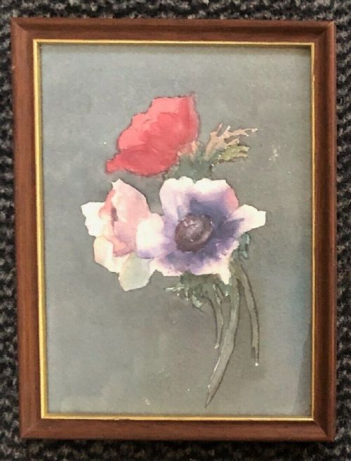 fig 1. Olive Higginbottom Original Early 20th Century Antique Watercolour Painting Anemone Still Life Flower Painting No. 5
