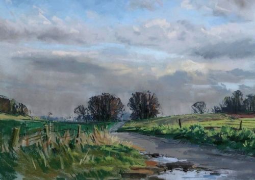Angus Rands Signed Original Mid 20th Century Vintage Pastel Painting Approach to Castle Howard York Yorkshire Landscape