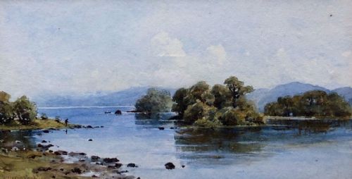 Herbert Moxon Cook Signed Original Late 19th Century Antique Watercolour Painting Scottish Loch Landscape
