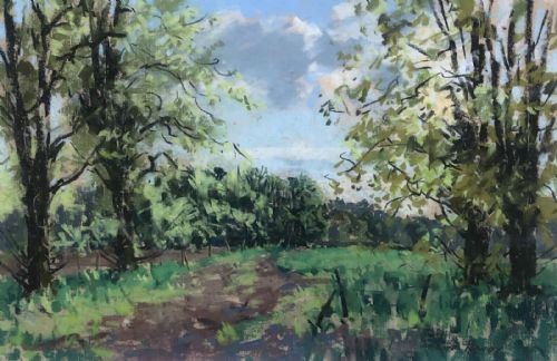Angus Rands Signed Original Mid 20th Century Vintage Pastel Painting English Country Lane in Early Summer Yorkshire Landscape