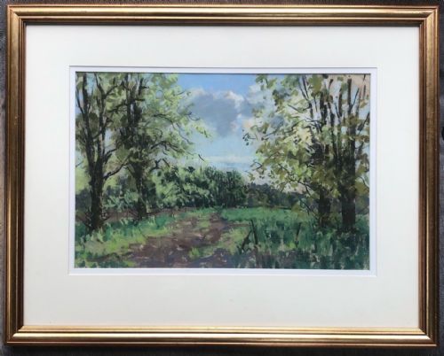 fig 1. Angus Rands Signed Original mid 20th Century Vintage Pastel Painting English Country Lane in Early Summer Yorkshire Landscape