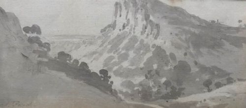 Nicholas Pocock 1794 Signed Original Late 18th Century Antique Grisaille Watercolour Painting High Torr from Hag Wood Matlock Derbyshire English Landscape