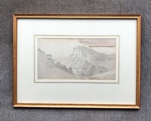 fig 1. Nicholas Pocock 1794 Signed Original late 18th Century Antique Grisaille Watercolour Painting High Torr from Hag Wood Matlock Derbyshire English Landscape