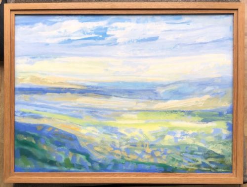 fig 1. Mary Lord Signed Original Mid 20th Century Oil Painting on Board Titled 'Peaceful Day' Yorkshire Moors English Landscape