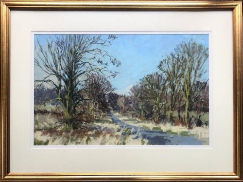 fig 1. Angus Rands Original mid 20th Century Vintage Pastel Painting Approach to Castle Howard Yorkshire English Country Landscape