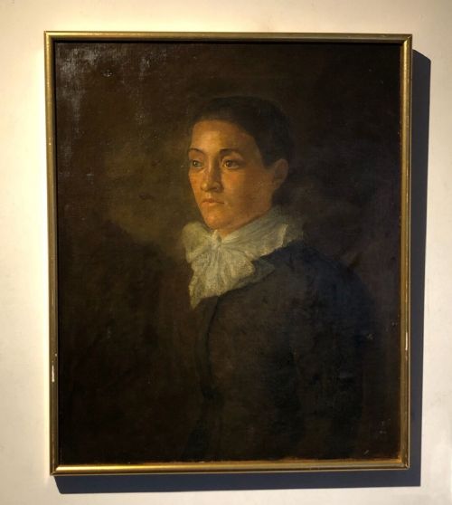 fig 1. British School Original 19th Century Antique Oil Painting on Canvas Portrait of a Young Lady with a Lace Collar