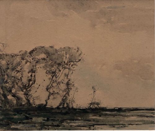 Kershaw Schofield Signed Original Early 20th Century Antique Watercolour Painting Tree & Estuary English Landscape