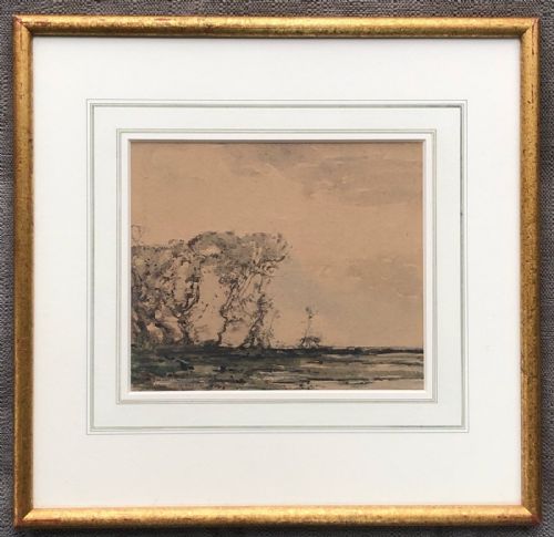 fig 1. Kershaw Schofield Signed Original Early 20th Century Antique Watercolour Painting Tree & Estuary English Landscape