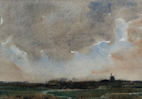 Kershaw Schofield Signed Original Early 20th Century Antique Watercolour Painting Windmill & Stormy Sky English Landscape