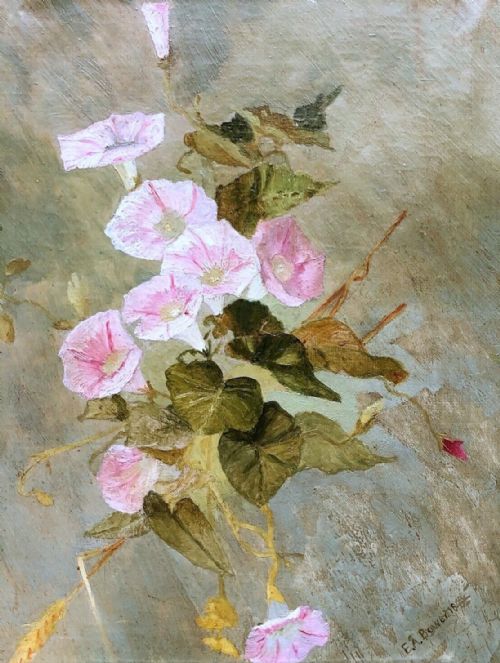 Signed E a Bower (Later Lady Ethel Alice Chivers Harris) Original Early 20th Century Antique Oil Painting on Canvas Still Life Study of Pink Flowers
