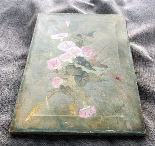 fig 2. Signed E A Bower (Later Lady Ethel Alice Chivers Harris) Original early 20th Century Antique Oil Painting on Canvas Still Life Study of Pink Flowers