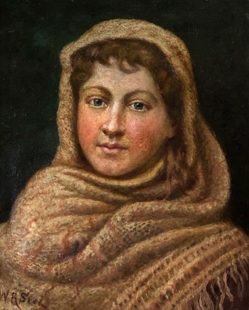 Signed W R Seel Original English School Late 19th Century Antique Oil Painting on Canvas Portrait of a Young Lady Wearing a Shawl