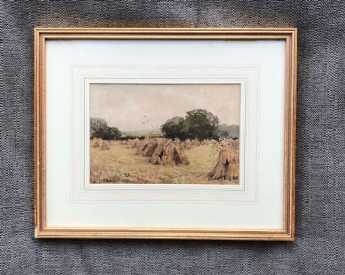 fig 1. John Dobby Walker Signed Original late 19th Century Antique Watercolour Painting Yorkshire Meadow Haystack Landscape