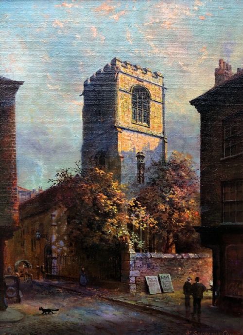 Frank Wood (19)22 Signed Original Early 20th Century Antique Oil Painting on Board St Sampson's Church York Yorkshire Cityscape