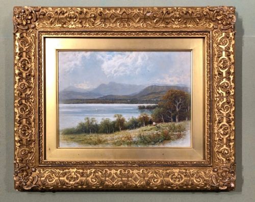 fig 1. Robert Finlay McIntyre Signed Original 19th Century British School Antique Oil Painting on Board Loch Katrine & Ellen's Isle Scottish Highland Landscape