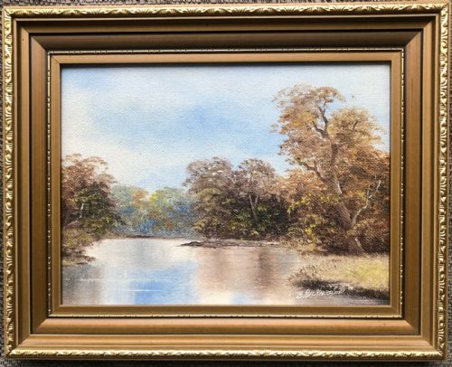Brian Richardson Signed Mid 20th Century Vintage Oil Painting on Board Yorkshire Woodland & Pond Landscape
