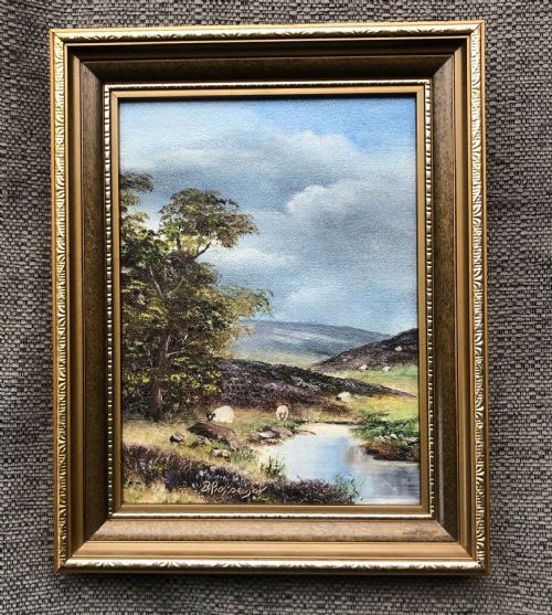 fig 1. Brian Richardson Signed mid 20th Century Vintage Oil Painting Sheep N Yorkshire Moors Landscape