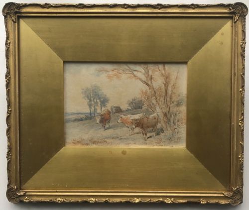 fig 1. Thomas Sidney Cooper RA 1893 Signed Original Late 19th Century Antique Watercolour Painting Cattle in Meadow English Landscape