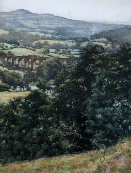 John Dobby Walker Signed Early 20th Century Antique Watercolour Painting Arthington Railway Viaduct Near Otley West Yorkshire Landscape