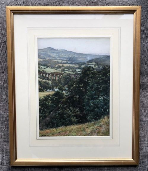 fig 1. John Dobby Walker Signed early 20th Century Antique Watercolour Painting Arthington Railway Viaduct Near Otley West Yorkshire Landscape