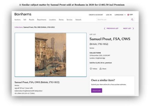 fig 1. Manner of Samuel Prout Original early 19th Century Antique Watercolour Painting Venetian Gondoliers Venice Italian Cityscape