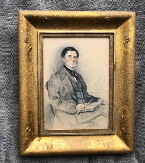 fig 1. Signed J Moffat Edinburgh Original 19th Century Antique Watercolour Painting Portrait Study of a Seated Victorian Gentleman