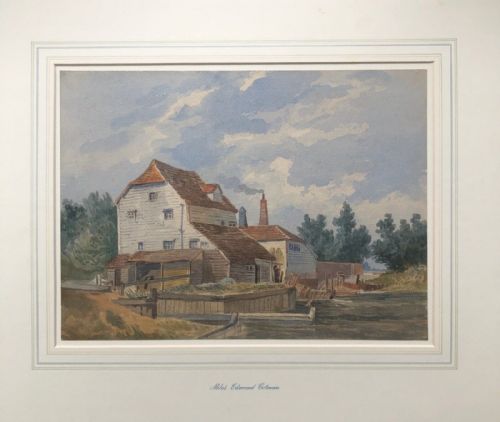 fig 1. Attributed to Miles Edmund Cotman Original 19th Century Antique Watercolour Painting Riverside Buildings & Eel Baskets