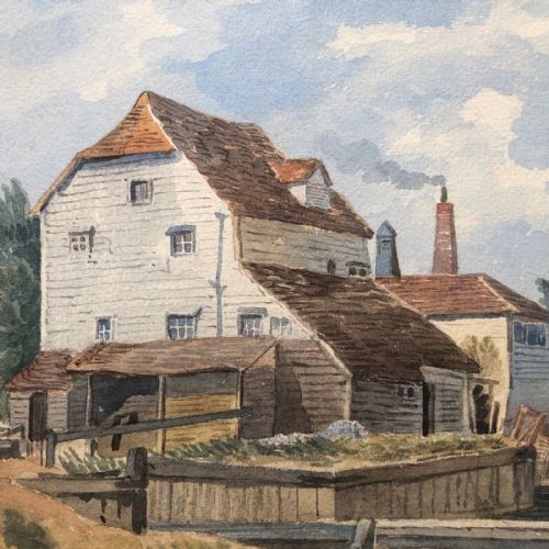 fig 2. Attributed to Miles Edmund Cotman Original 19th Century Antique Watercolour Painting Riverside Buildings & Eel Baskets