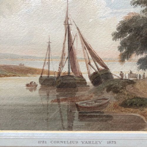 fig 2. Attributed to Cornelius Varley original early 19th Century Antique Watercolour Painting Estuary & Fishing Boat Landscape