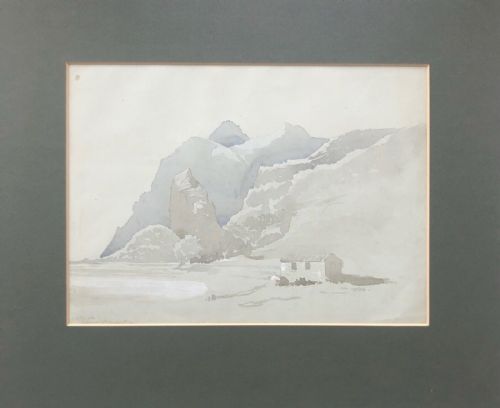 fig 1. Dated 1864 Original 19th Century Antique Grisaille Watercolour Painting Castle St Angelo Paleokastritsa Corfu Greek Landscape